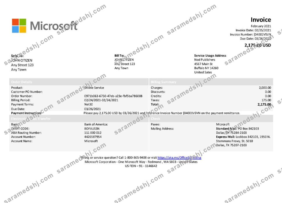 USA Microsoft invoice template